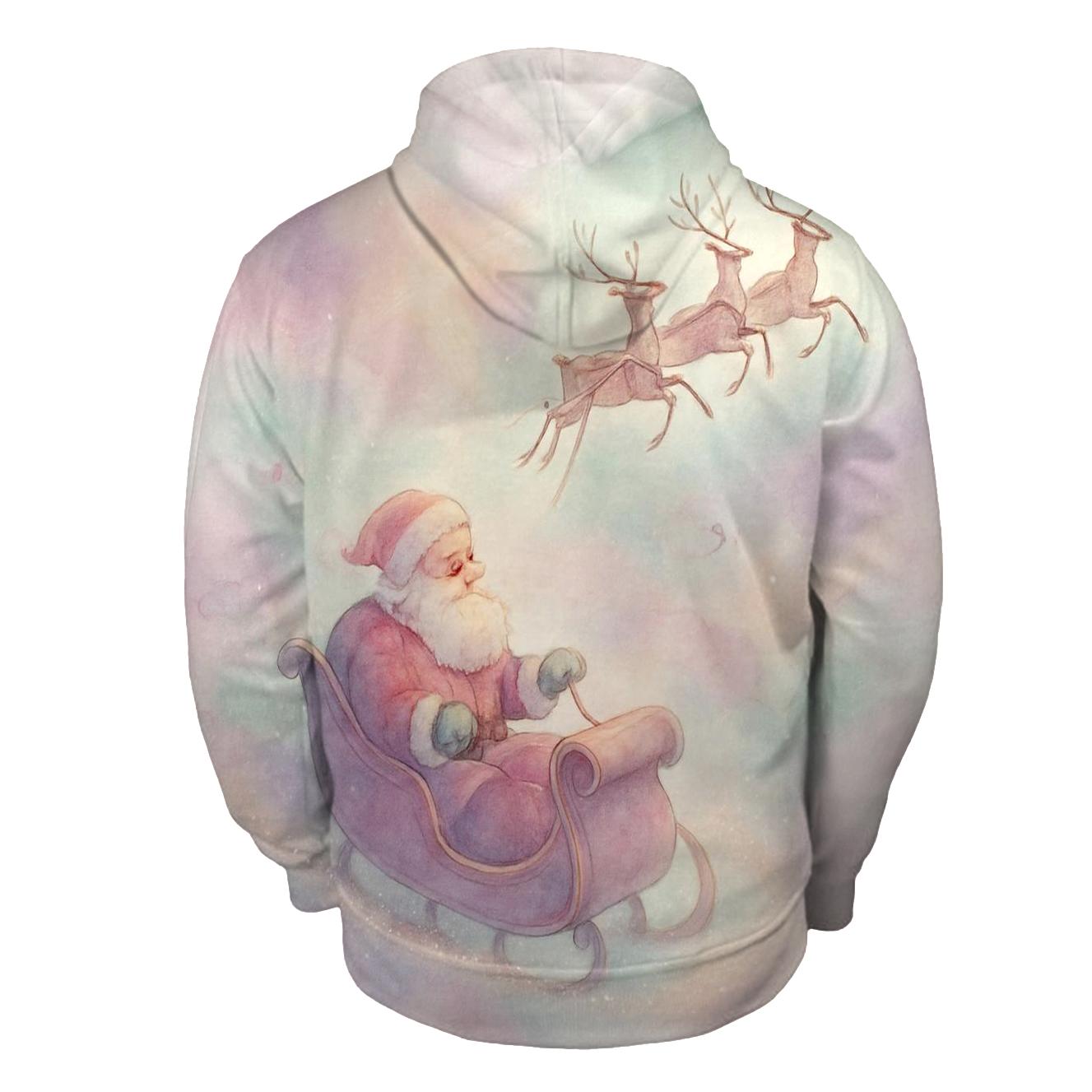 Dreamy Watercolor Sleigh Through Candy Cloud Skies designer hoodies