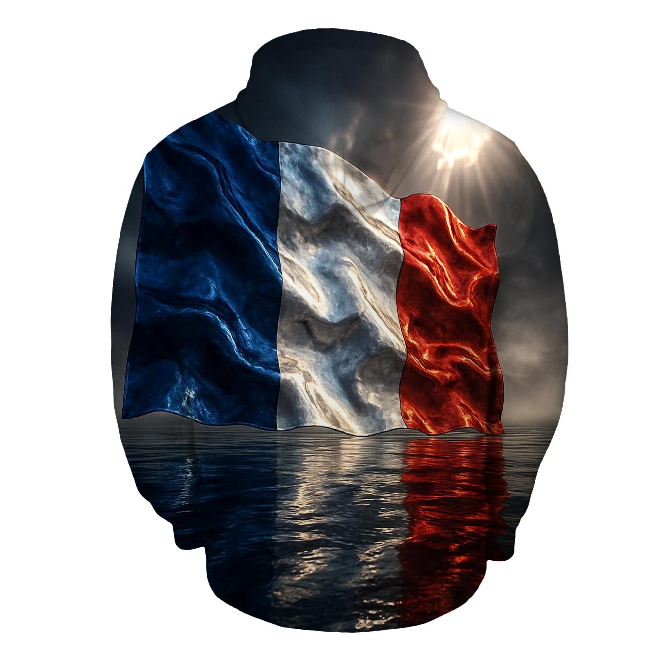 France Metallic Tricolor Storm Crest designer hoodies