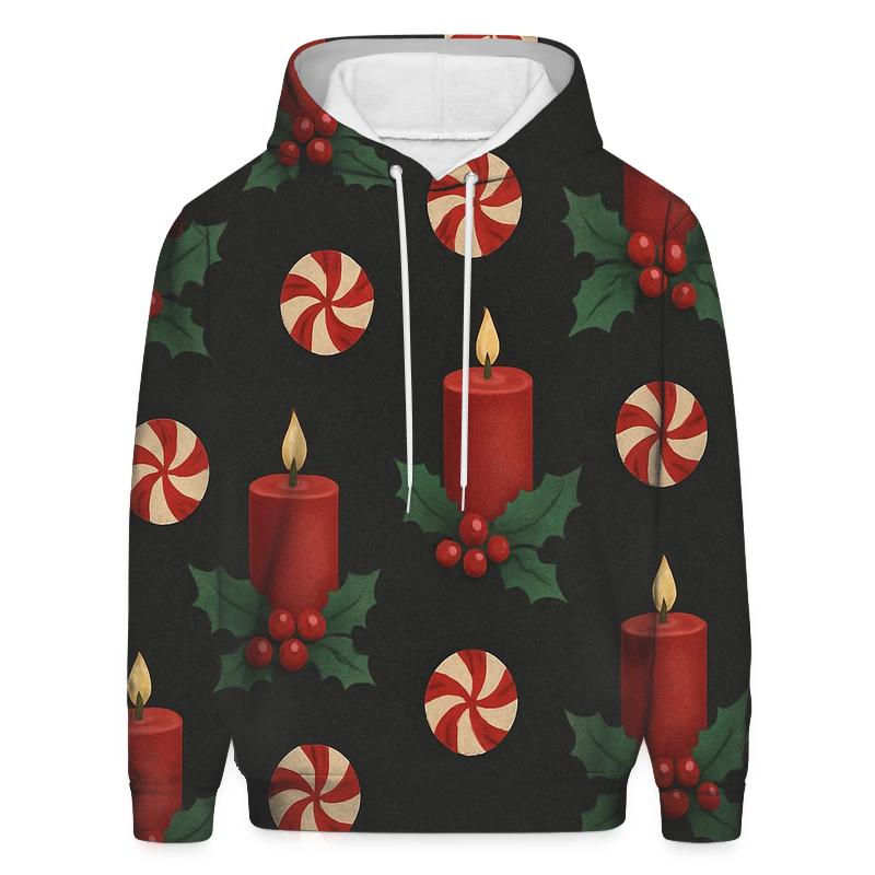 Crimson Holly Candle Grid On Charcoal Background heavyweight hoodies