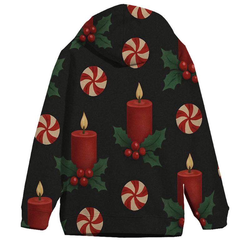 Crimson Holly Candle Grid On Charcoal Background heavyweight hoodies