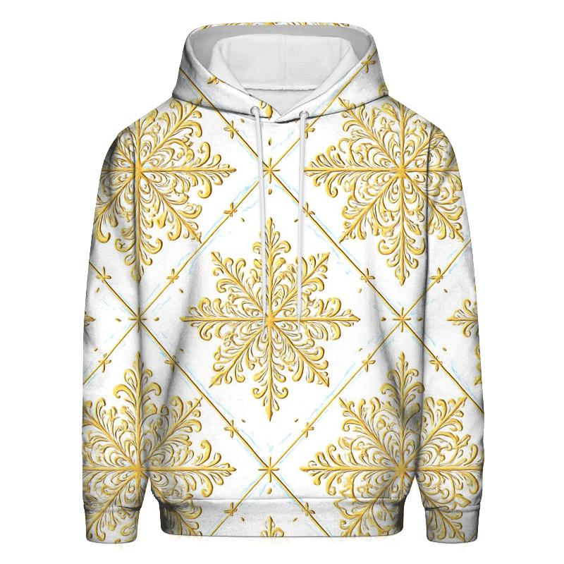 Golden Snowflake Lattice On White Background lightweight hoodies