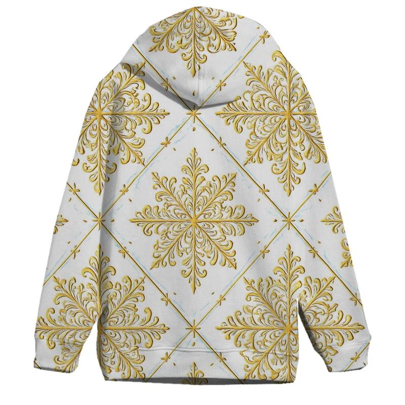 Golden Snowflake Lattice On White Background lightweight hoodies