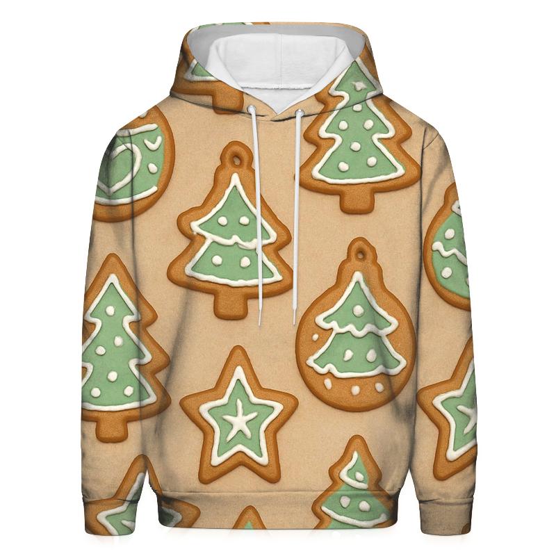 Mint Gingerbread Ornament Scatter On Beige Background printed hoodies