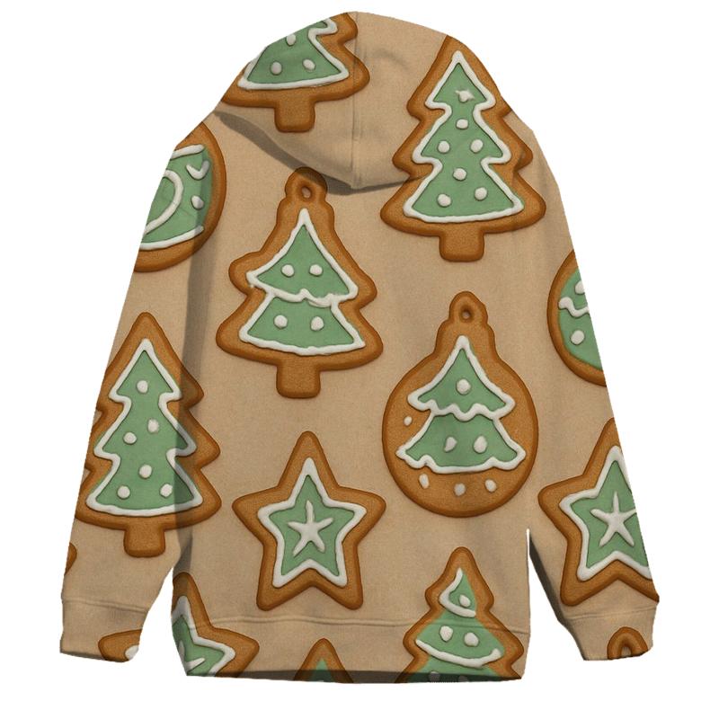 Mint Gingerbread Ornament Scatter On Beige Background printed hoodies