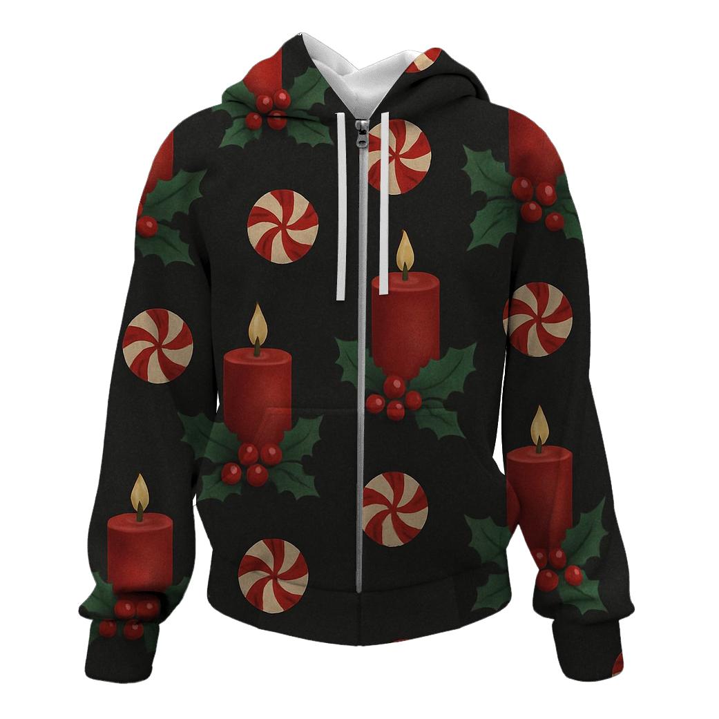 Crimson Holly Candle Grid On Charcoal Background heavyweight hoodies