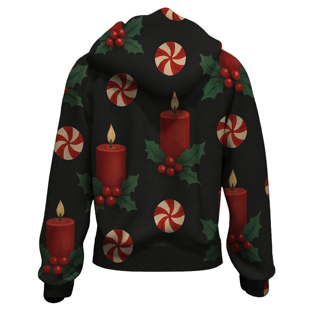 Crimson Holly Candle Grid On Charcoal Background heavyweight hoodies