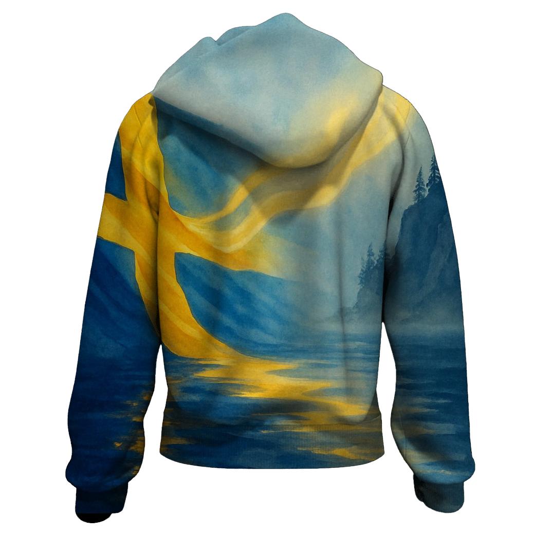 Sweden Aurora Watercolor Fjord Banner zip-up hoodies