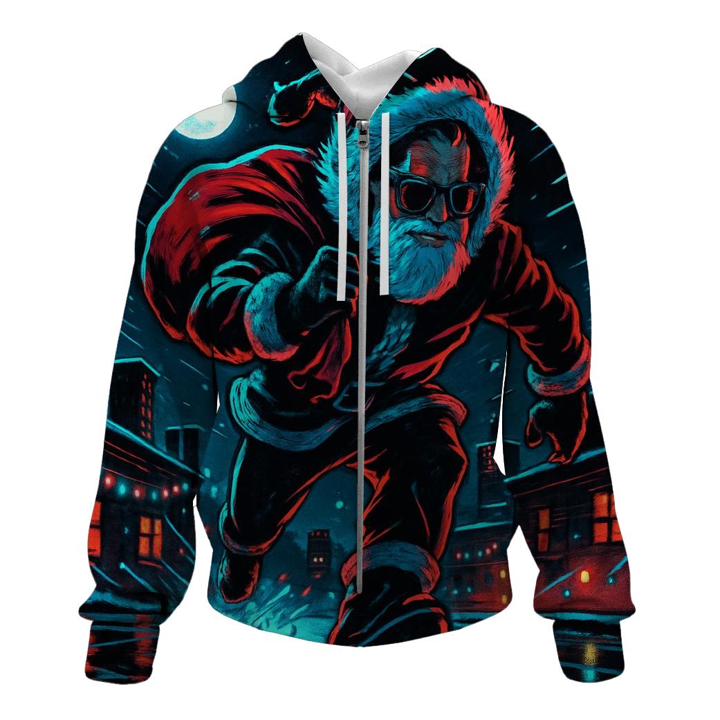 Midnight Neon Santa On The Rooftop Run hoodies fashion