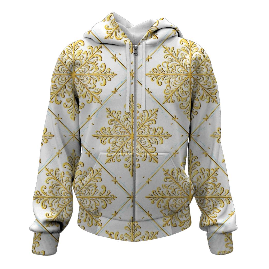 Golden Snowflake Lattice On White Background heavyweight hoodies