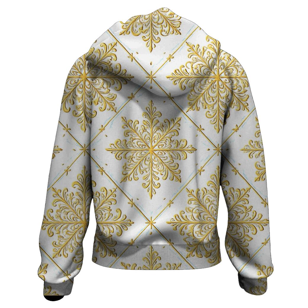 Golden Snowflake Lattice On White Background heavyweight hoodies