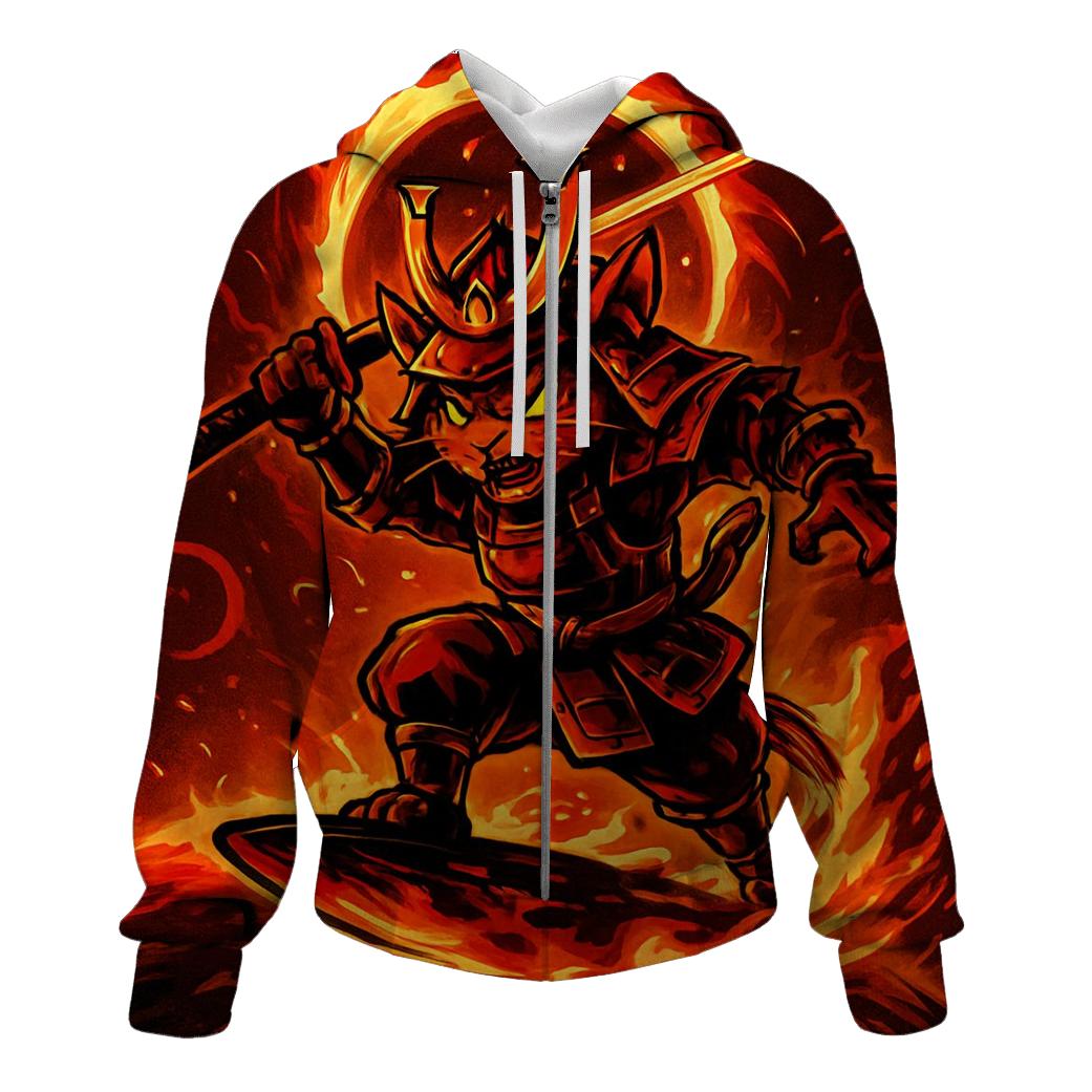 Solar Surf Samurai Cat embroidered hoodies