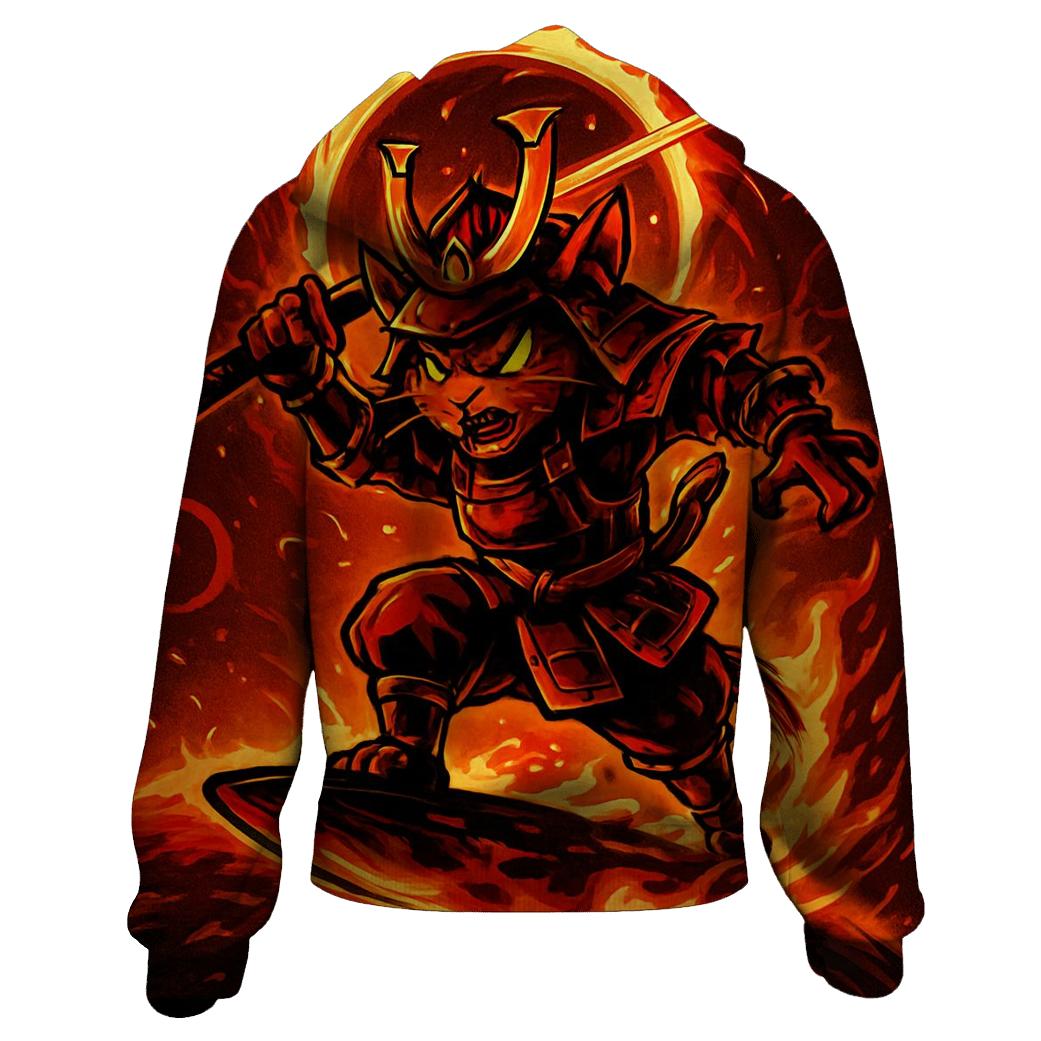 Solar Surf Samurai Cat embroidered hoodies