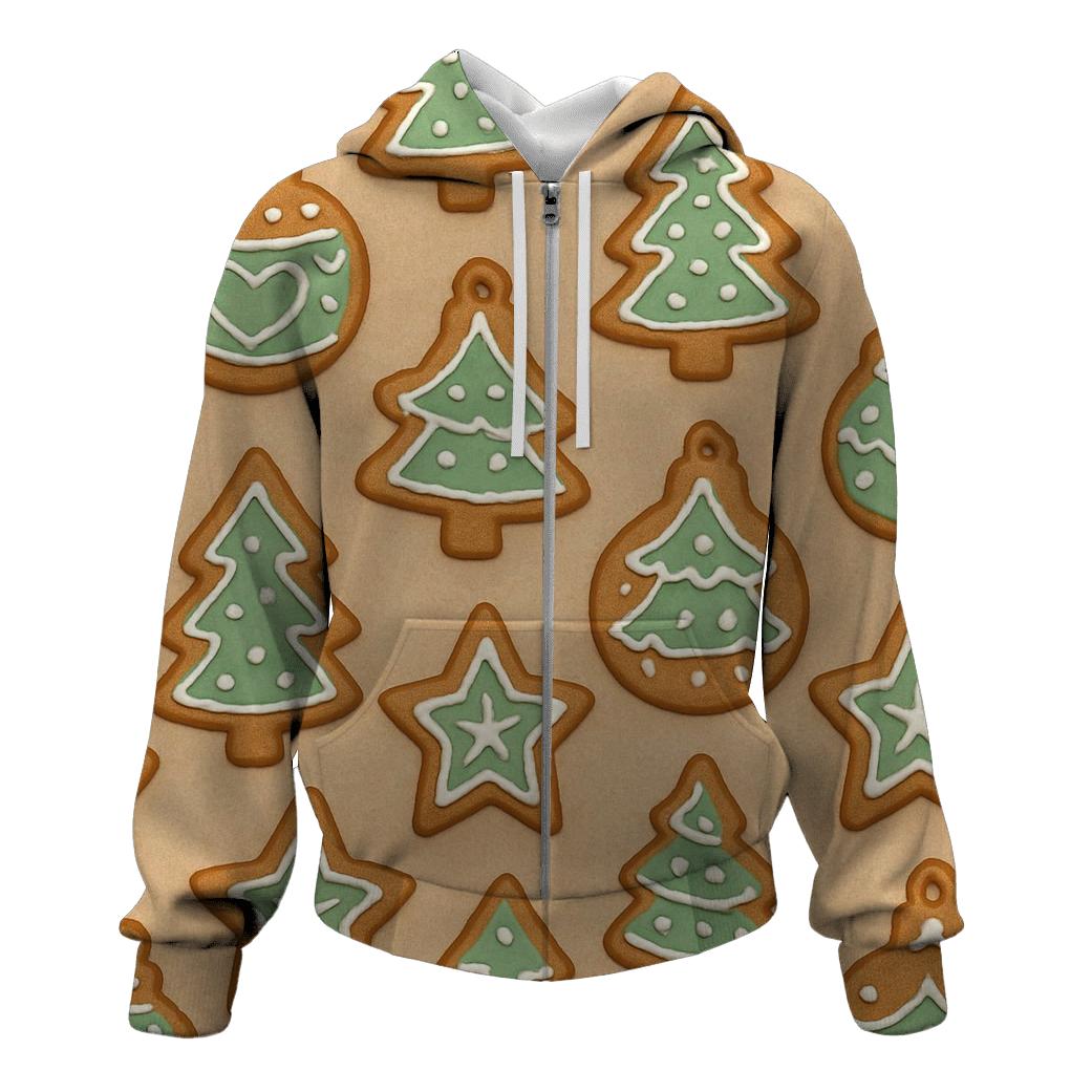 Mint Gingerbread Ornament Scatter On Beige Background lightweight hoodies