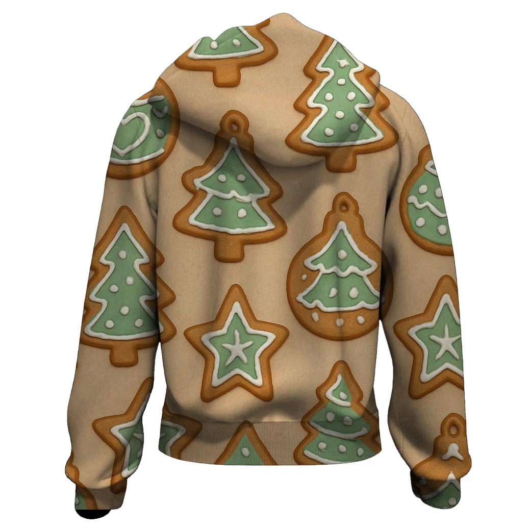 Mint Gingerbread Ornament Scatter On Beige Background lightweight hoodies