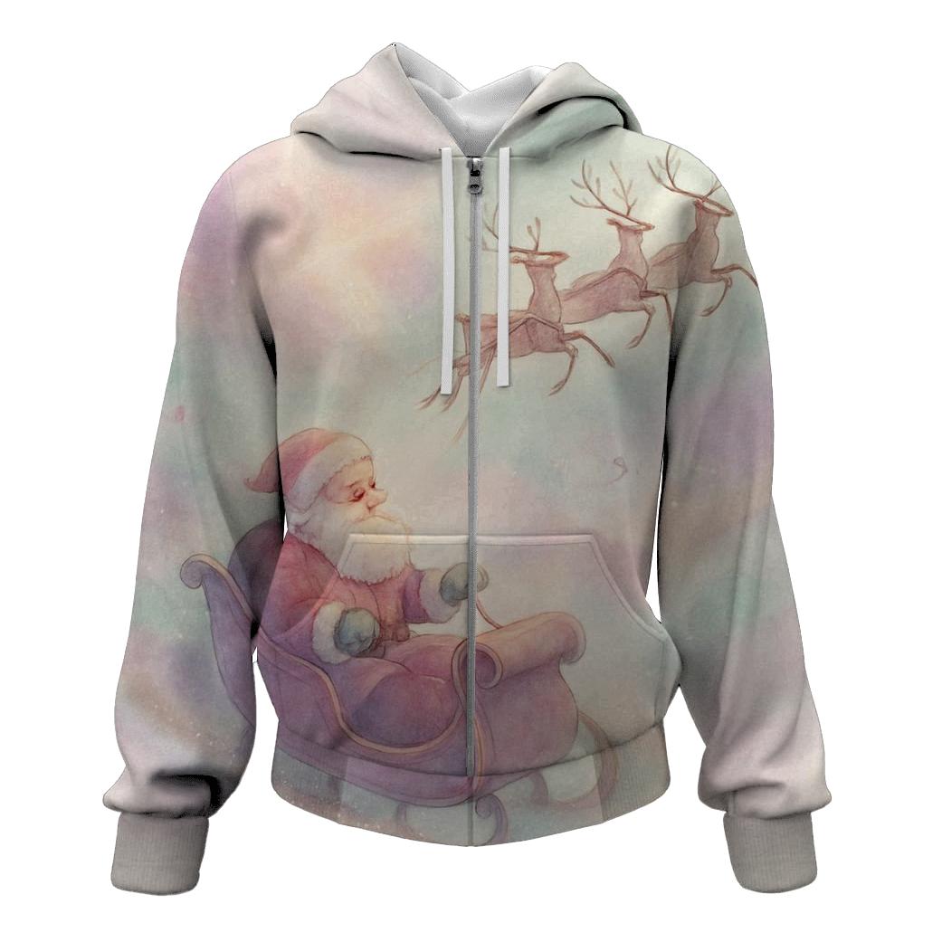 Dreamy Watercolor Sleigh Through Candy Cloud Skies hoodies fashion