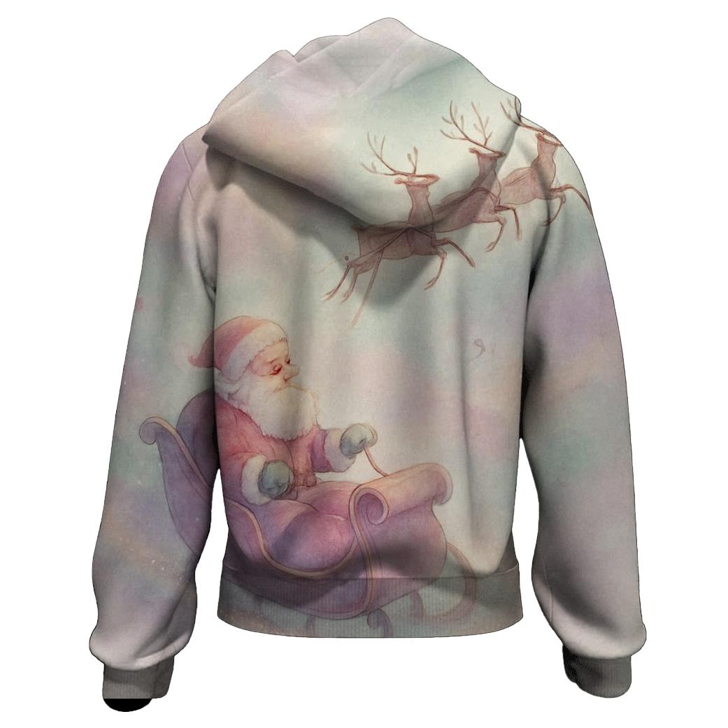 Dreamy Watercolor Sleigh Through Candy Cloud Skies hoodies fashion