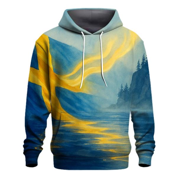 Sweden Aurora Watercolor Fjord Banner embroidered hoodies
