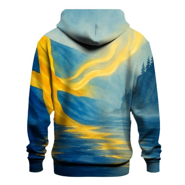 Sweden Aurora Watercolor Fjord Banner embroidered hoodies