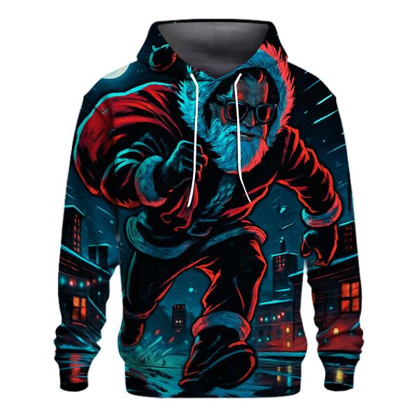 Midnight Neon Santa On The Rooftop Run pullover hoodies
