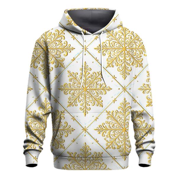 Golden Snowflake Lattice On White Background heavyweight hoodies