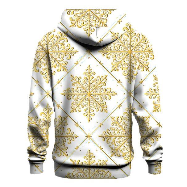 Golden Snowflake Lattice On White Background heavyweight hoodies