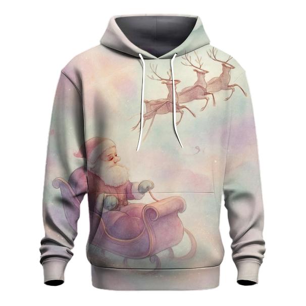 Dreamy Watercolor Sleigh Through Candy Cloud Skies designer hoodies