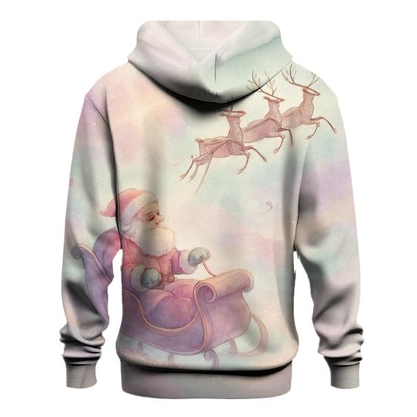 Dreamy Watercolor Sleigh Through Candy Cloud Skies designer hoodies