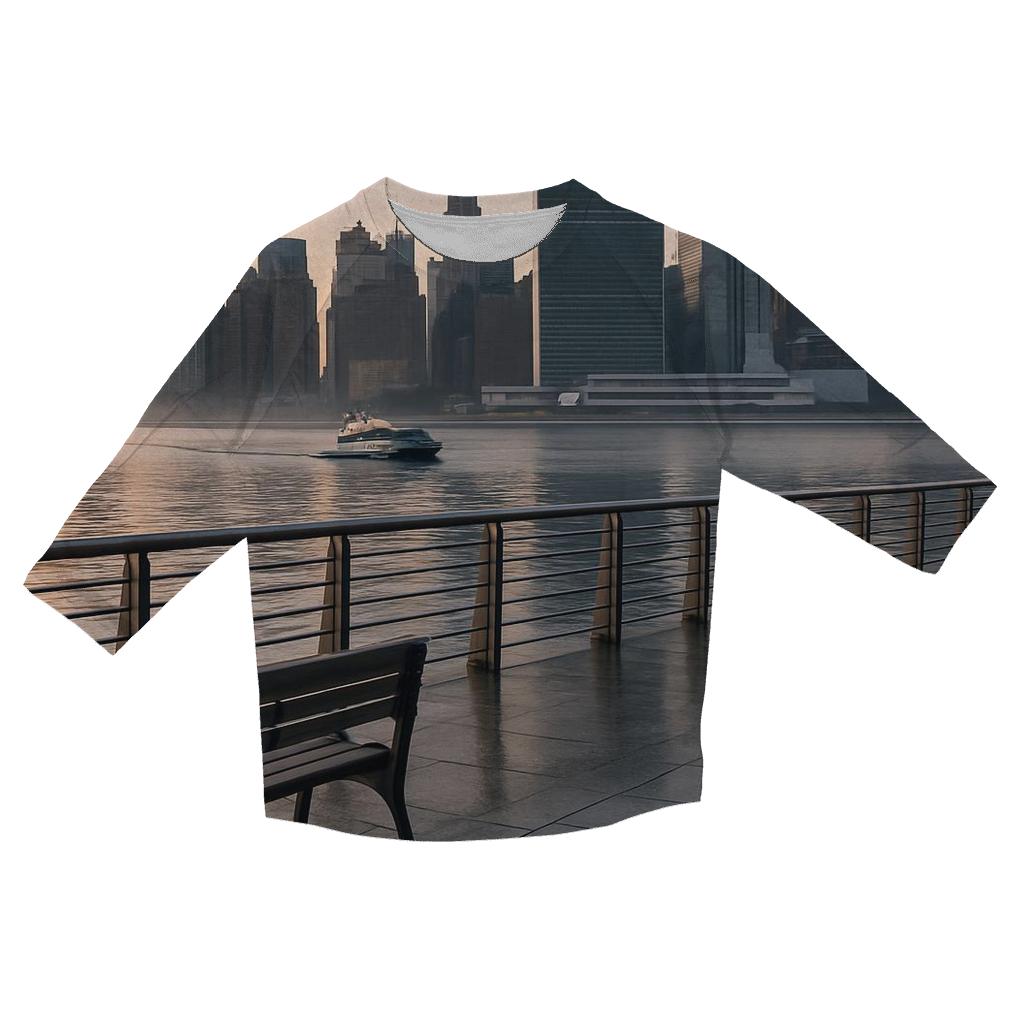 Gantry Plaza Dawn With The Manhattan Grid Waking Up printed three quarter sleeve shirts
