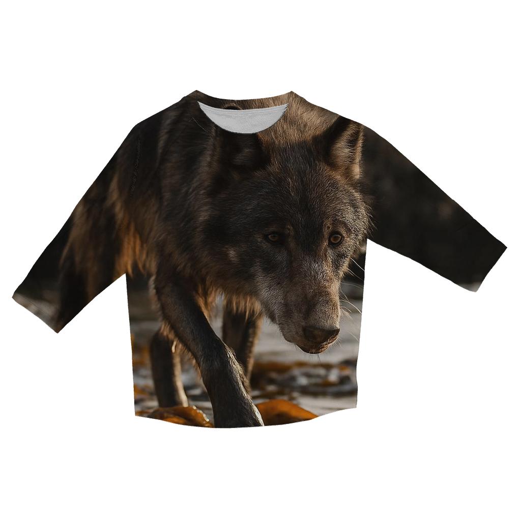 Coastal Wolf Foraging Among Kelp And Tide Pools casual three quarter sleeve shirts