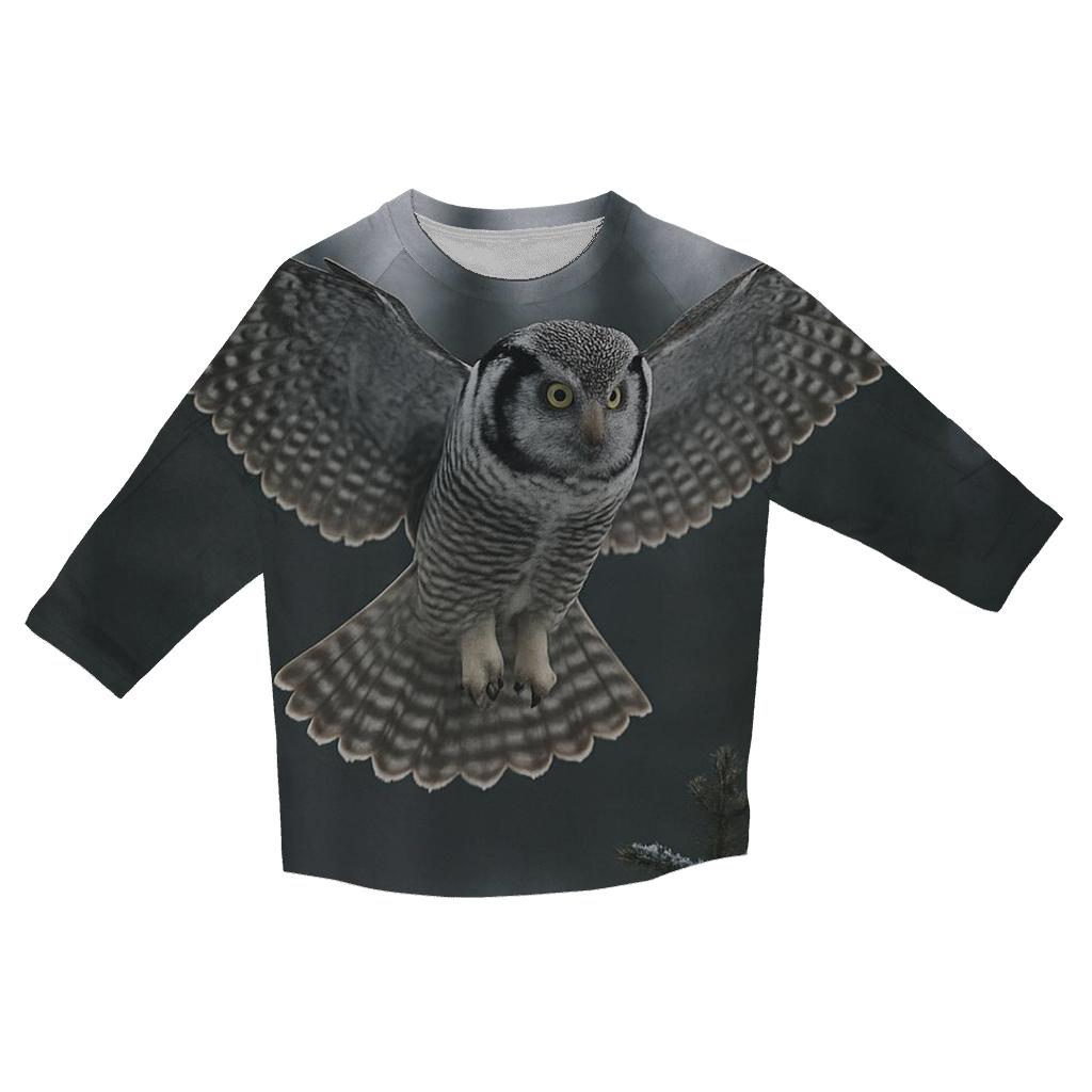 Boreal Hover Northern Hawk Owl designer 3/4 sleeve blouses