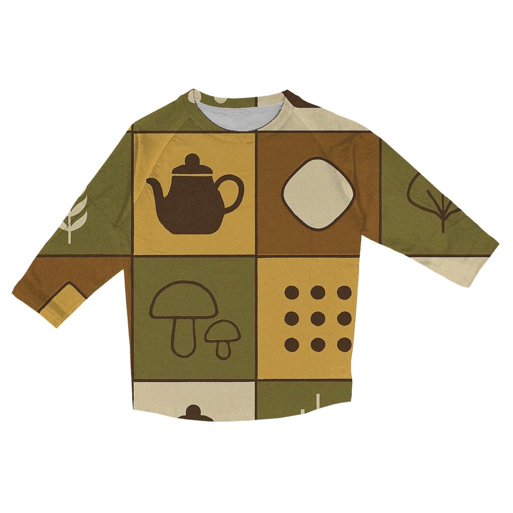 Retro Kitchen Harvest Tiles casual three quarter sleeve shirts