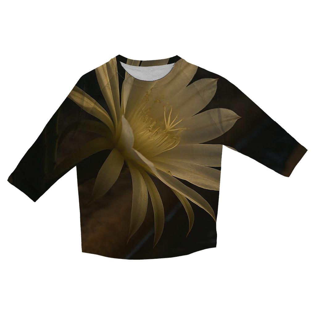 Night Blooming Cereus Opening Beside A Clay Irrigation Channel printed three quarter sleeve shirts