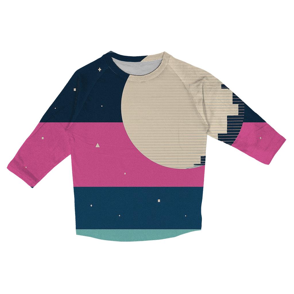 VHS Moonlight Glitch Stripes casual three quarter sleeve shirts