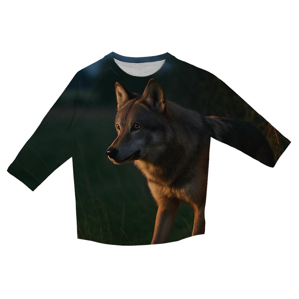 Wolf At The Edge Of Rewilded Farmland At Night casual three quarter sleeve shirts