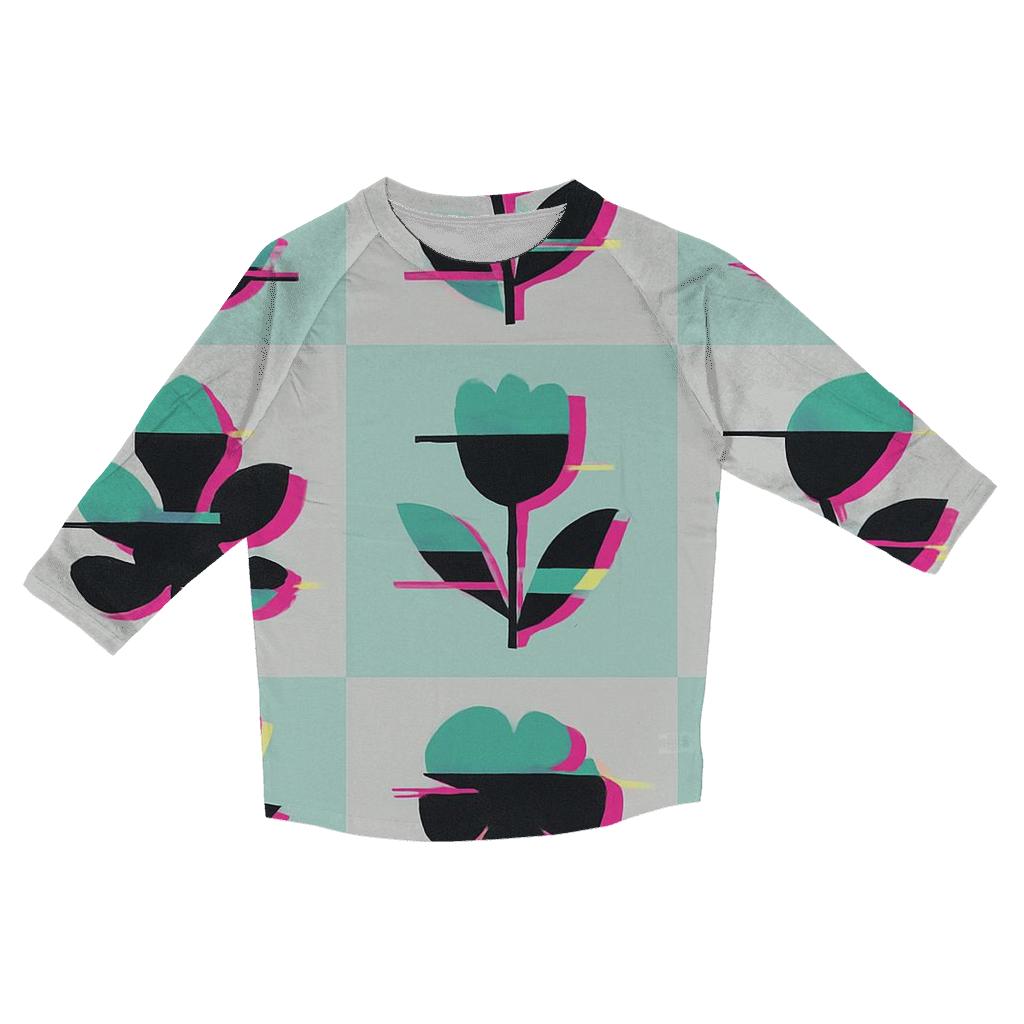 Retro Glitch Botanical Grid printed three quarter sleeve shirts