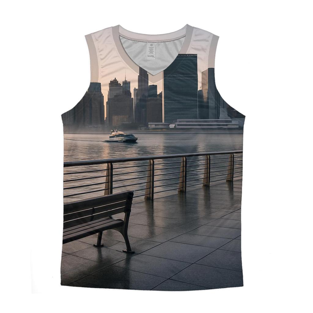 Gantry Plaza Dawn With The Manhattan Grid Waking Up graphic print tank tops