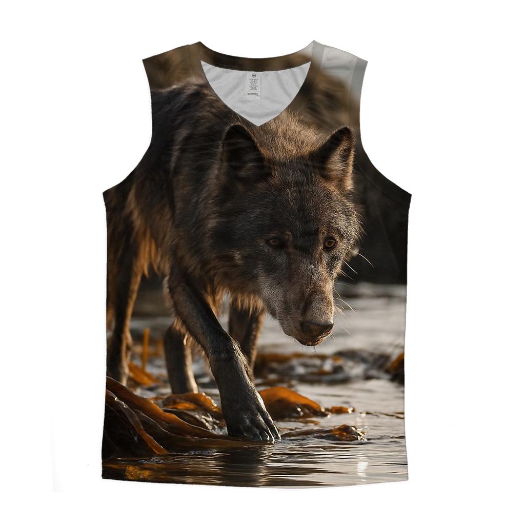 Coastal Wolf Foraging Among Kelp And Tide Pools trendy fitted tank tops
