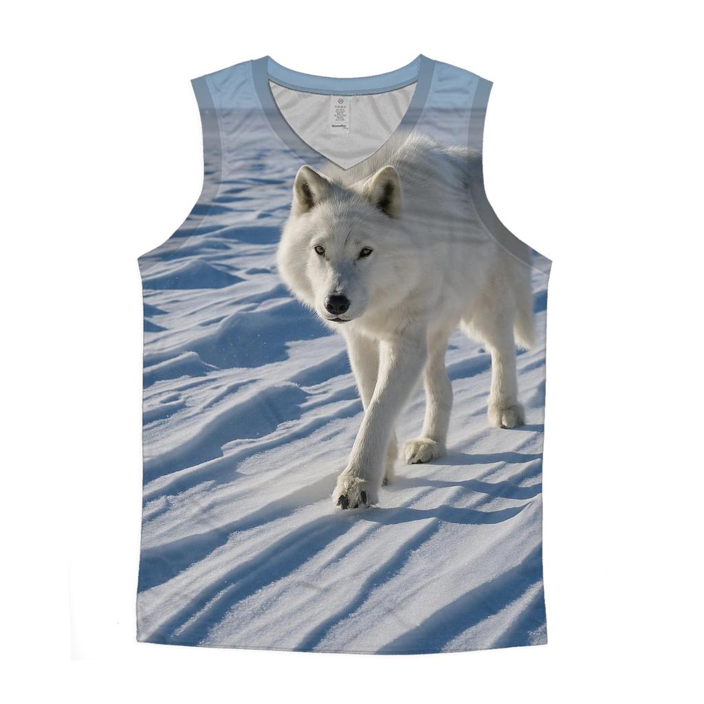 Arctic Wolf Crossing A Wind Carved Sastrugi Field personalized athletic tanks