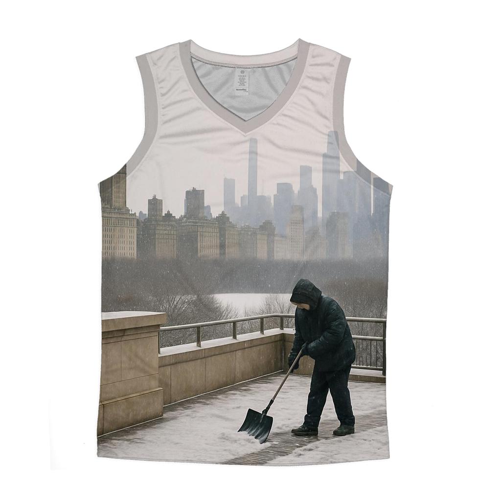 January Snowfall From The Met Rooftop Over Central Park South graphic print tank tops