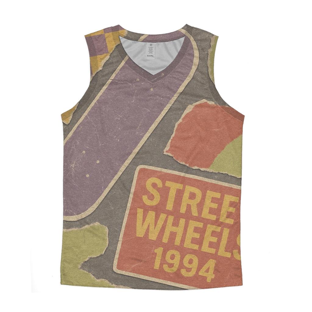 Distressed 1990s Skate Shop Sticker Collage cotton sleeveless tops