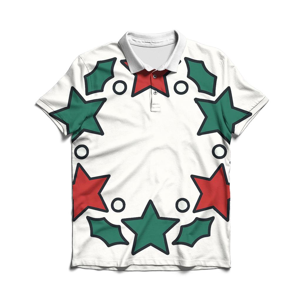 Star Holly Orbit Wreath premium cotton polo shirts