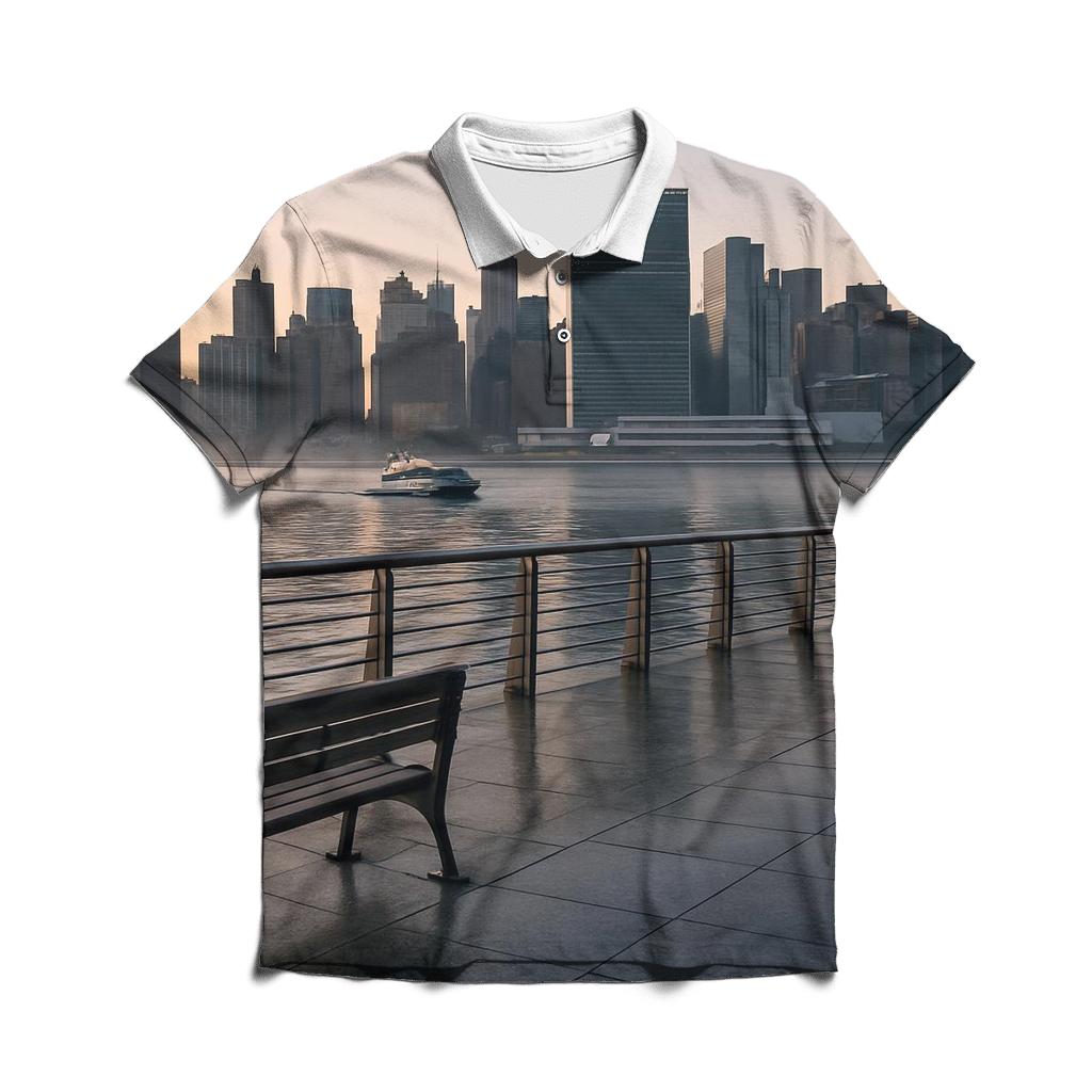 Gantry Plaza Dawn With The Manhattan Grid Waking Up branded logo polo shirts