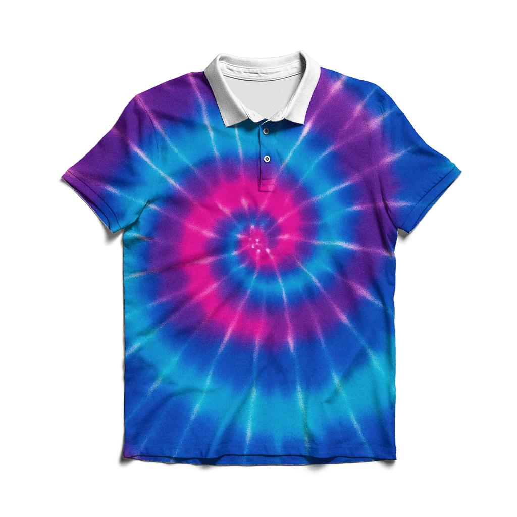 Neon Nebula Spiral Overdye embroidered polo tops