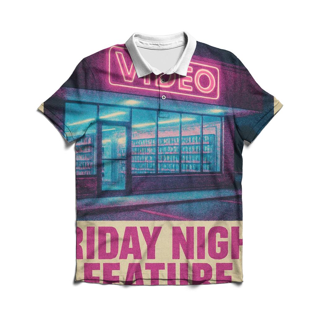Worn 1980s Video Rental Night Poster premium cotton polo shirts
