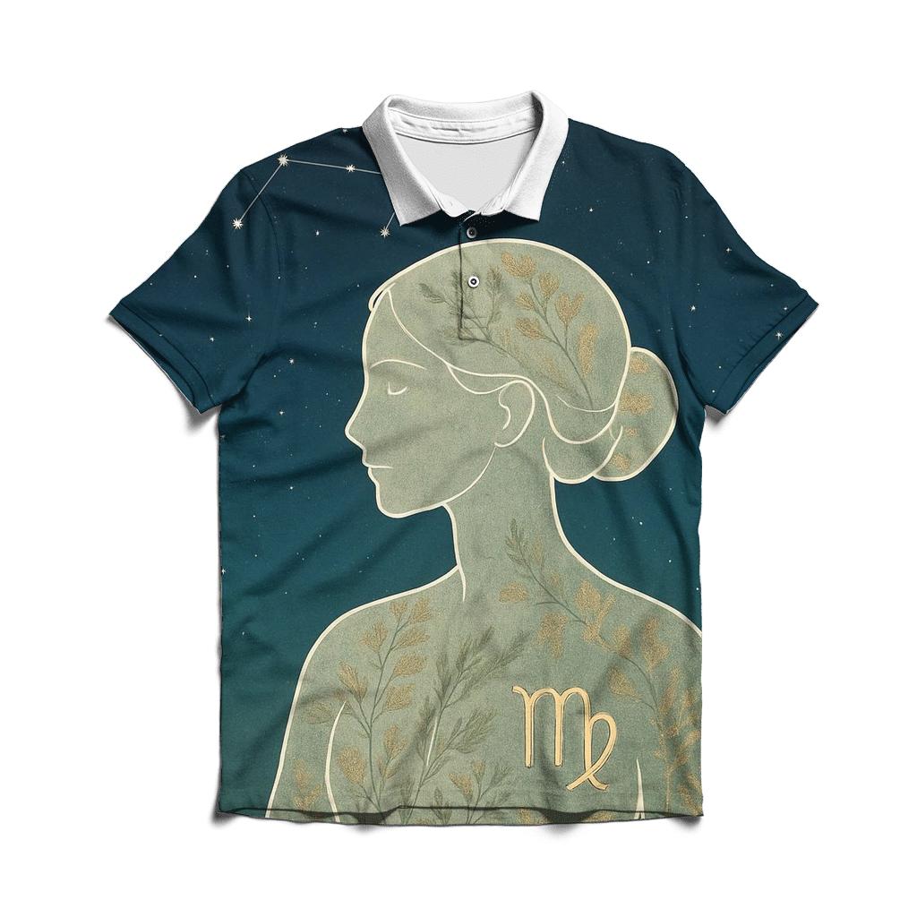 Virgo Constellation Herbarium Maiden premium cotton polo shirts