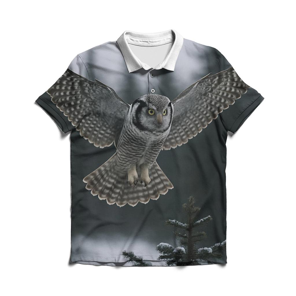 Boreal Hover Northern Hawk Owl branded logo polo shirts