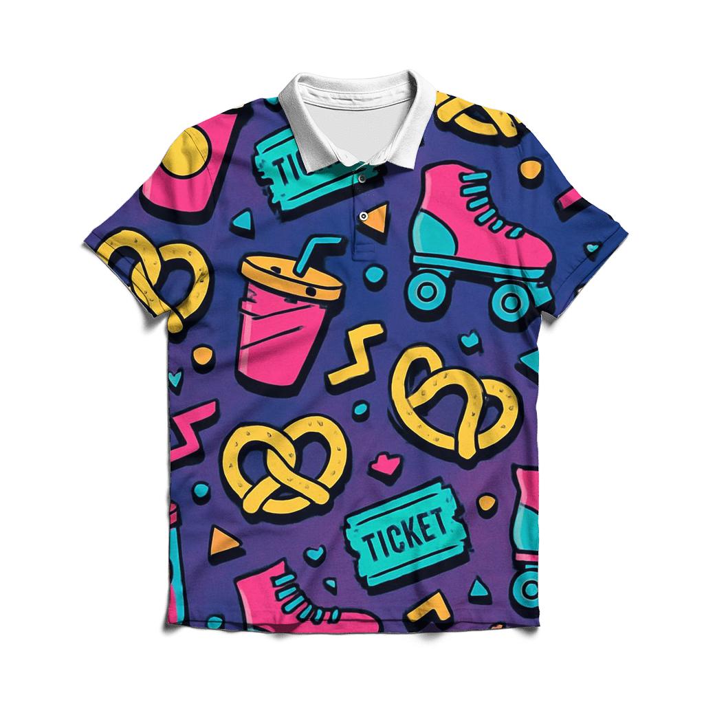Mall Neon Food Court Pattern casual sports polo shirts