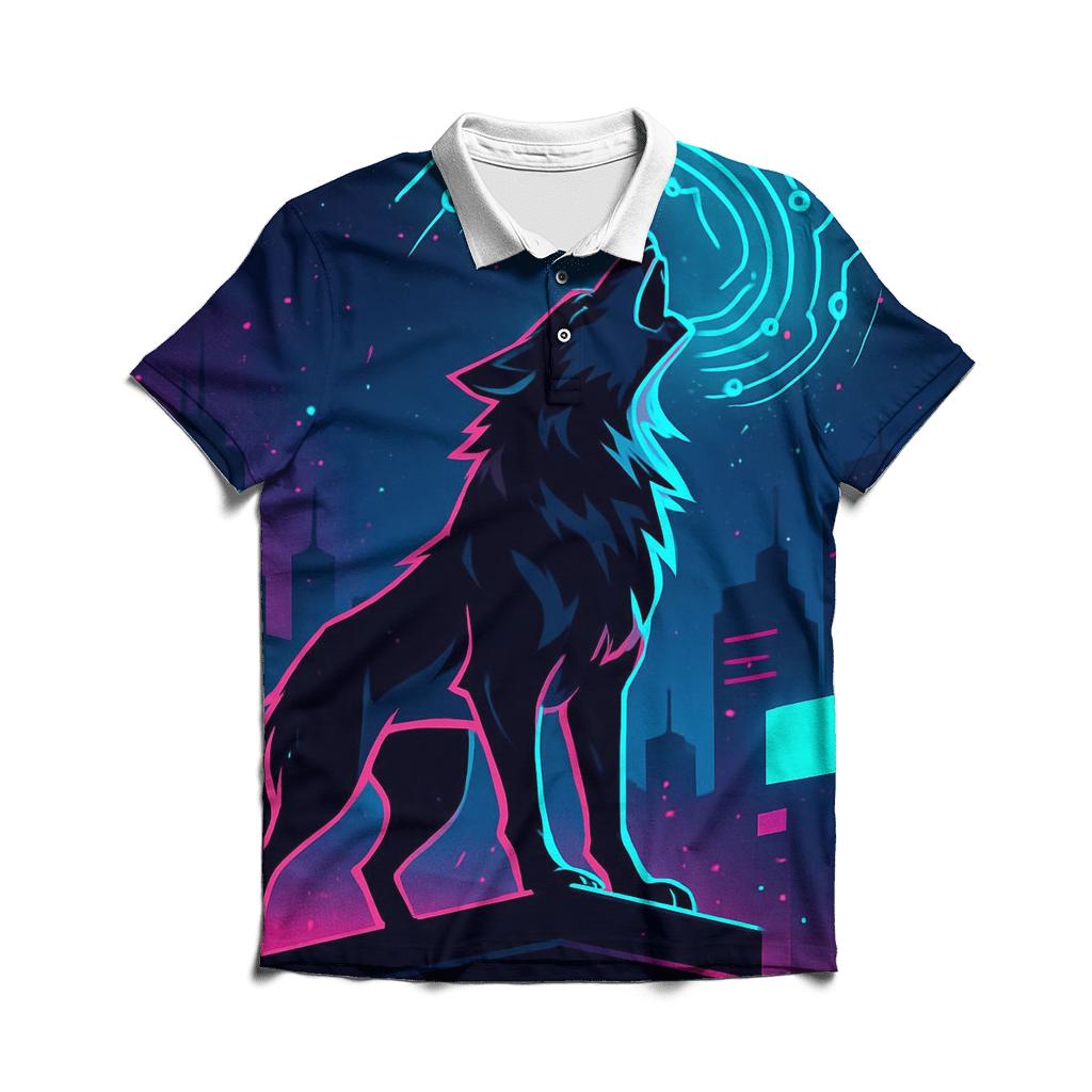 Neon Circuit Howl Wolf branded logo polo shirts