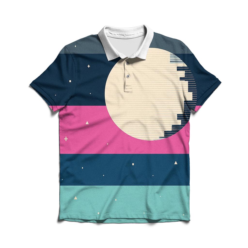 VHS Moonlight Glitch Stripes classic pique polos