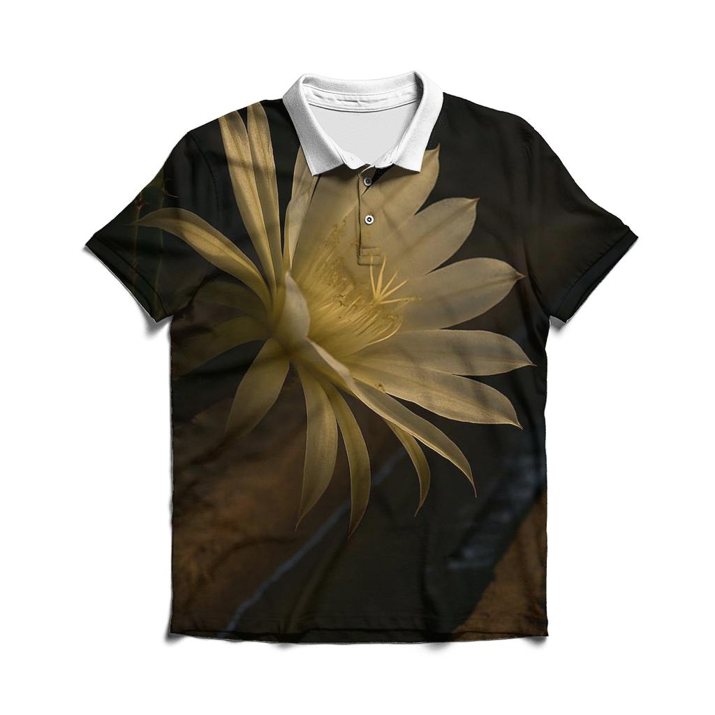 Night Blooming Cereus Opening Beside A Clay Irrigation Channel personalized polo shirts